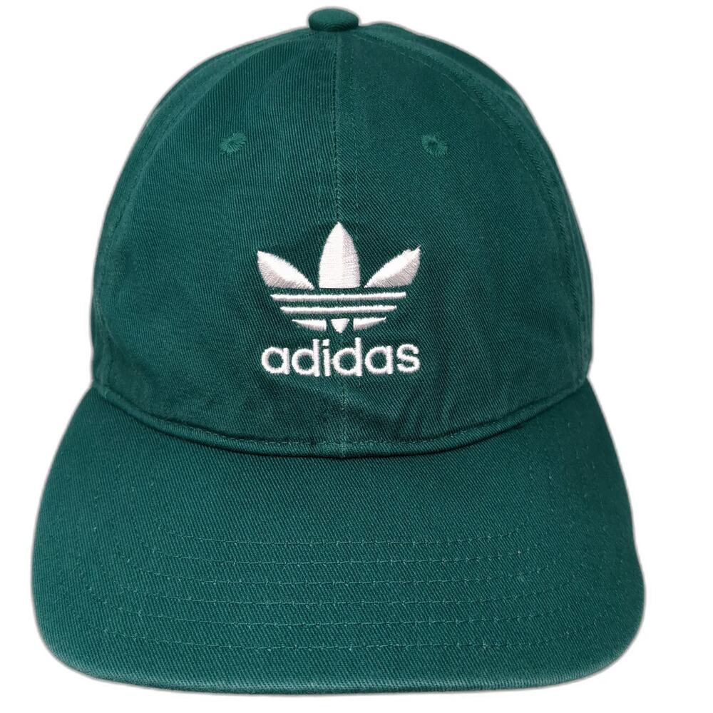Adidas Baseball Cap Green One Size Embroidered Trefoil Logo Slideback Cotton Hat